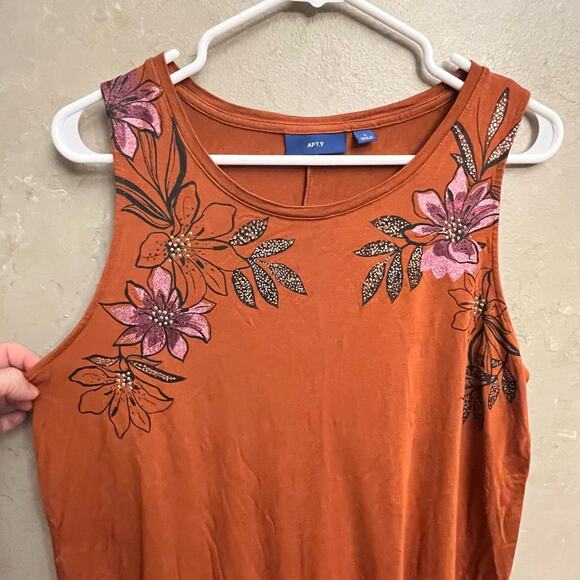 Apt 9. Orange Brown Floral Detail Sleeveless Shirt Size Large - Picture 3 of 10